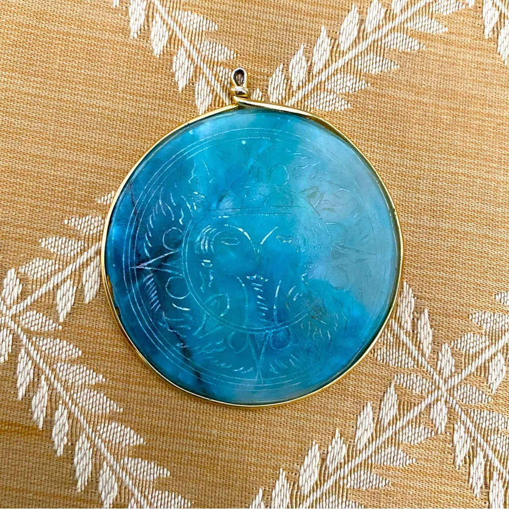 Vintage Aztec Sun God Etched Stone Pendant - Picture 3 of 6
